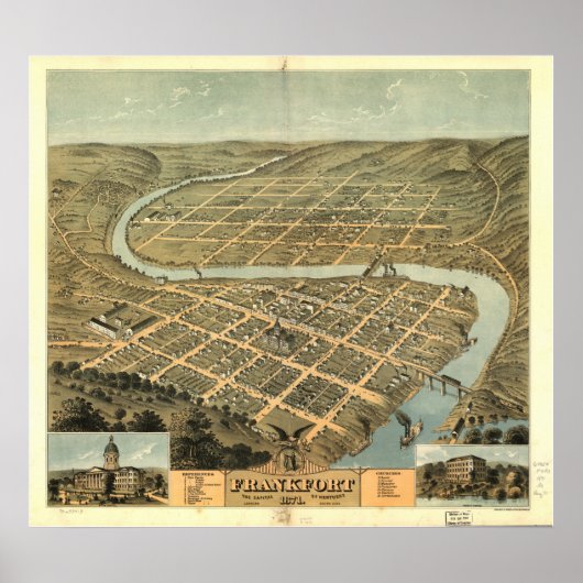 Frankfort Kentucky 1871 Panorama Map Poster (Voorkant)