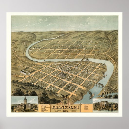 Frankfort, KY Panoramic Map - 1871 Poster (Voorkant)