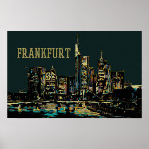 Frankfurt by Night stadsbeeld illustratie, Duitsla Poster