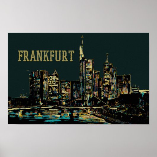Frankfurt by Night stadsbeeld illustratie, Duitsla Poster (Voorkant)