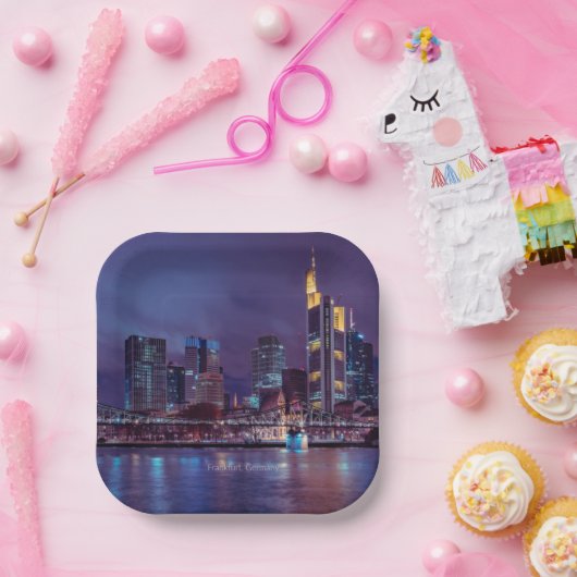 Frankfurt Duitsland bij nacht Papieren Bordje (Feest)