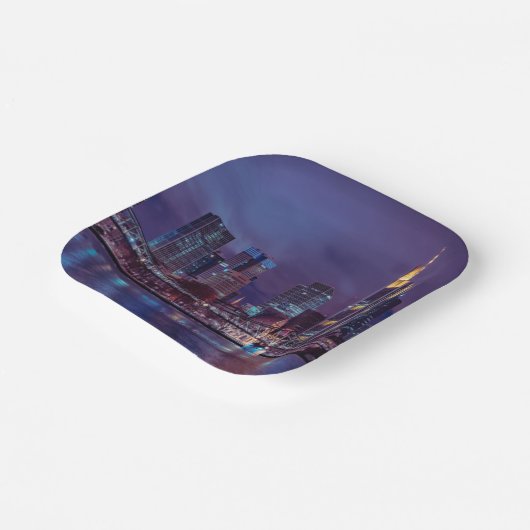 Frankfurt Duitsland bij nacht Papieren Bordje (Gebogen)