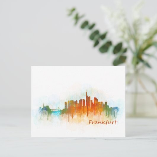 Frankfurt Duitsland City Waterverf Skyline Hq v3 Briefkaart (Staand voorkant)