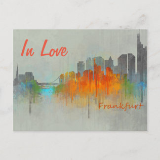 Frankfurt Duitsland City Waterverf Skyline in Love Briefkaart
