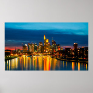 Frankfurt Duitsland Cityscape at Night Poster