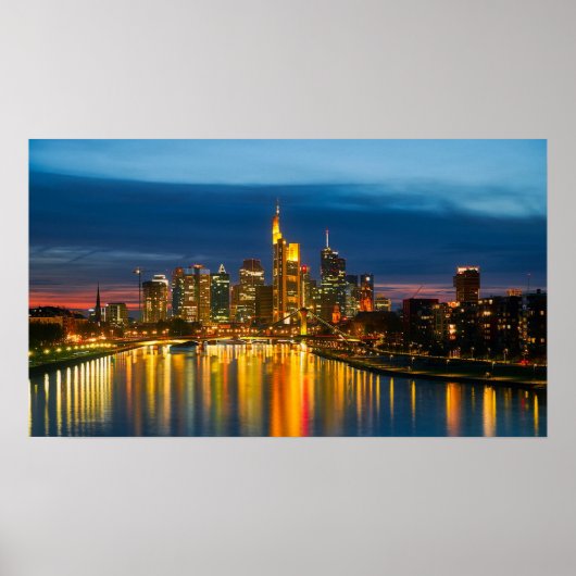 Frankfurt Duitsland Cityscape at Night Poster (Voorkant)