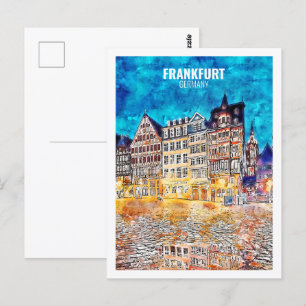 Frankfurt Duitsland Famous Travel Waterverf Sketch Briefkaart