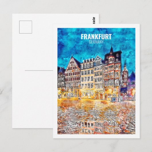 Frankfurt Duitsland Famous Travel Waterverf Sketch Briefkaart (Voorkant / Achterkant)