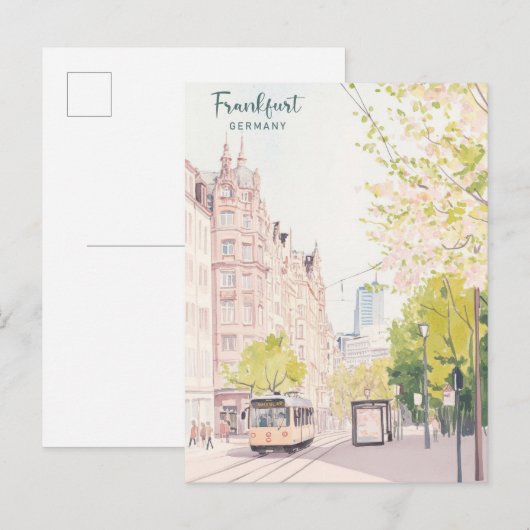 Frankfurt Duitsland Gouache Kunstillustratie Reize Briefkaart (Voorkant / Achterkant)