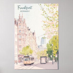 Frankfurt Duitsland Gouache Kunstillustratie Reize Poster