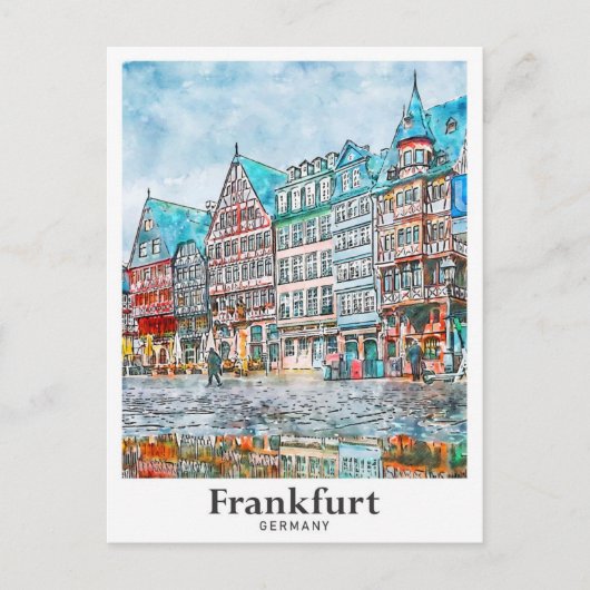 Frankfurt Duitsland Reizen Waterverf Hand getekend Briefkaart (Voorkant)