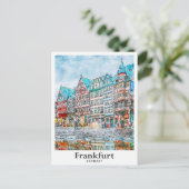 Frankfurt Duitsland Reizen Waterverf Hand getekend Briefkaart (Staand voorkant)