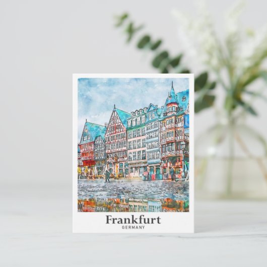 Frankfurt Duitsland Reizen Waterverf Hand getekend Briefkaart (Staand voorkant)