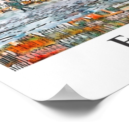 Frankfurt Duitsland Reizen Waterverf Hand getekend Poster (Hoek)