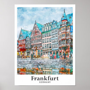 Frankfurt Duitsland Reizen Waterverf Hand getekend Poster