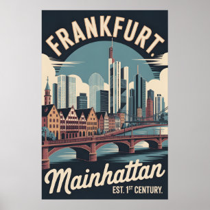 Frankfurt Duitsland Retro Silhouette Stadsgezicht Poster