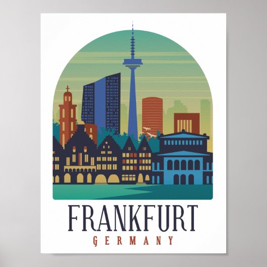 Frankfurt Duitsland Skyline Architectuur Poster (Voorkant)