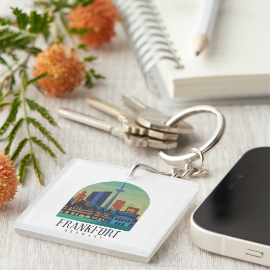 Frankfurt Duitsland Skyline Architectuur Sleutelhanger (Voorkant Rechts)