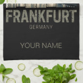 Frankfurt Duitsland Skyline Retro Souvenir Theedoek (Gevouwen)