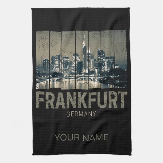 Frankfurt Duitsland Skyline Retro Souvenir Theedoek (Verticaal)