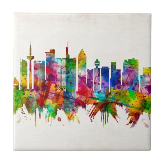 Frankfurt Duitsland Skyline Tegeltje (Voorkant)