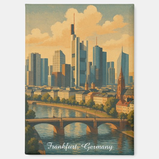 Frankfurt Duitsland Skyline Vintage Travel Magneet (Voorkant)