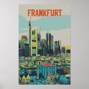 Frankfurt Skyline, het financiële centrum van Duit Poster