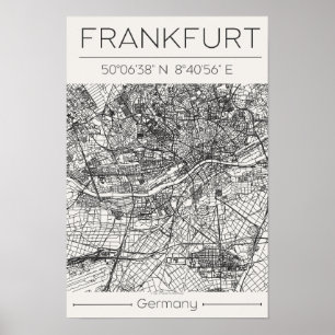 Frankfurt Stadkaart Poster Moderne Minimalistische