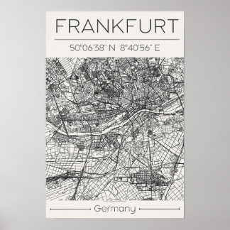 Frankfurt Stadkaart Poster Moderne Minimalistische