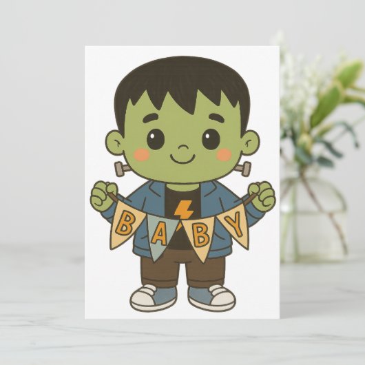 Frankie Boo Crew Baby Shower Invitation – Editable Kaart (Staand voorkant)