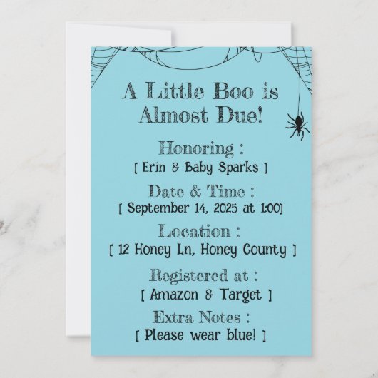 Frankie Boo Crew Baby Shower Invitation – Editable Kaart (Achterkant)