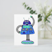 Frankie Robot: Blauw op wit Briefkaart (Staand voorkant)