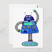 Frankie Robot: Blauw op wit Briefkaart (Voorkant / Achterkant)