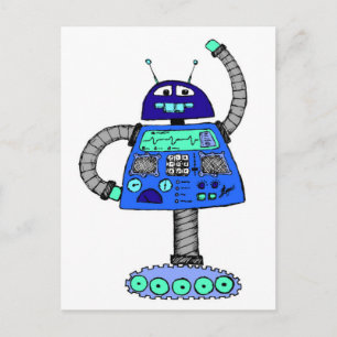 Frankie Robot: Blauw op wit Briefkaart