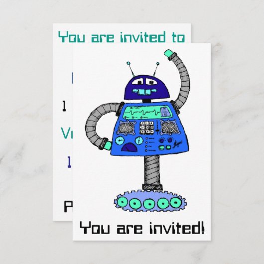 Frankie Robot: Blauw op wit Kaart (Voorkant / Achterkant)