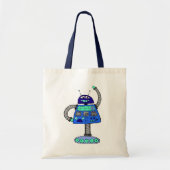 Frankie Robot: Blauw op wit Tote Bag (Voorkant)