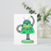 Frankie robot, groen op wit briefkaart (Staand voorkant)
