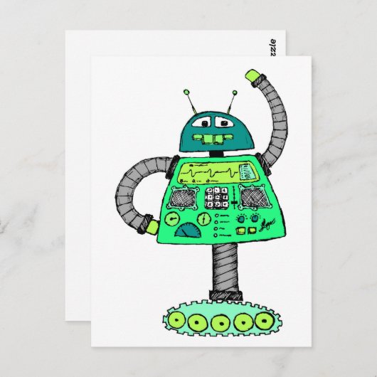 Frankie robot, groen op wit briefkaart (Voorkant / Achterkant)