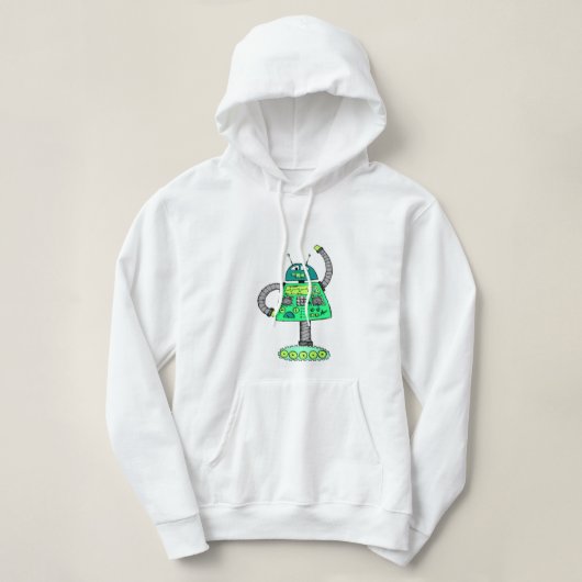 Frankie robot, groen op wit hoodie (Design voorkant)