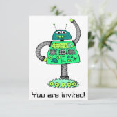 Frankie robot, groen op wit kaart (Staand voorkant)