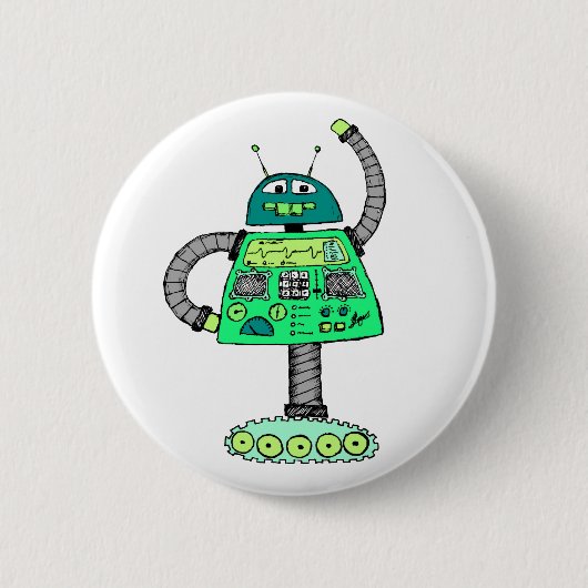 Frankie robot, groen op wit ronde button 5,7 cm (Voorkant)