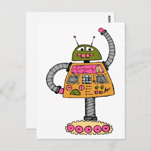 Frankie robot, oranje op wit briefkaart (Voorkant / Achterkant)