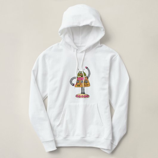 Frankie robot, oranje op wit hoodie (Design voorkant)