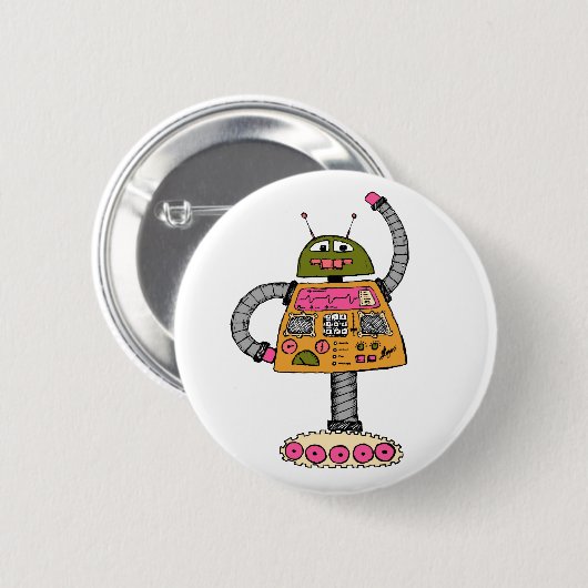Frankie robot, oranje op wit ronde button 5,7 cm (Voorkant /achterkant)