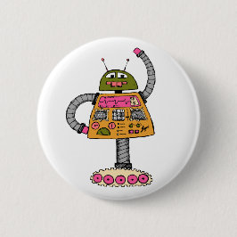 Frankie robot, oranje op wit ronde button 5,7 cm