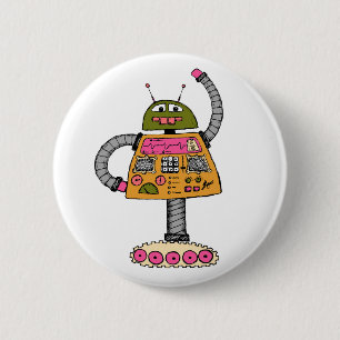 Frankie robot, oranje op wit ronde button 5,7 cm