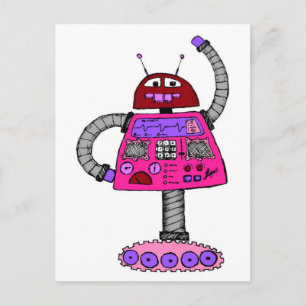 Frankie Robot: Roze op wit Briefkaart