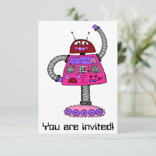 Frankie Robot: Roze op wit Kaart (Staand voorkant)