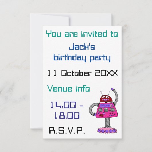 Frankie Robot: Roze op wit Kaart (Achterkant)