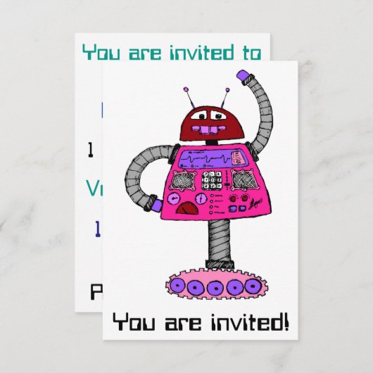 Frankie Robot: Roze op wit Kaart (Voorkant / Achterkant)